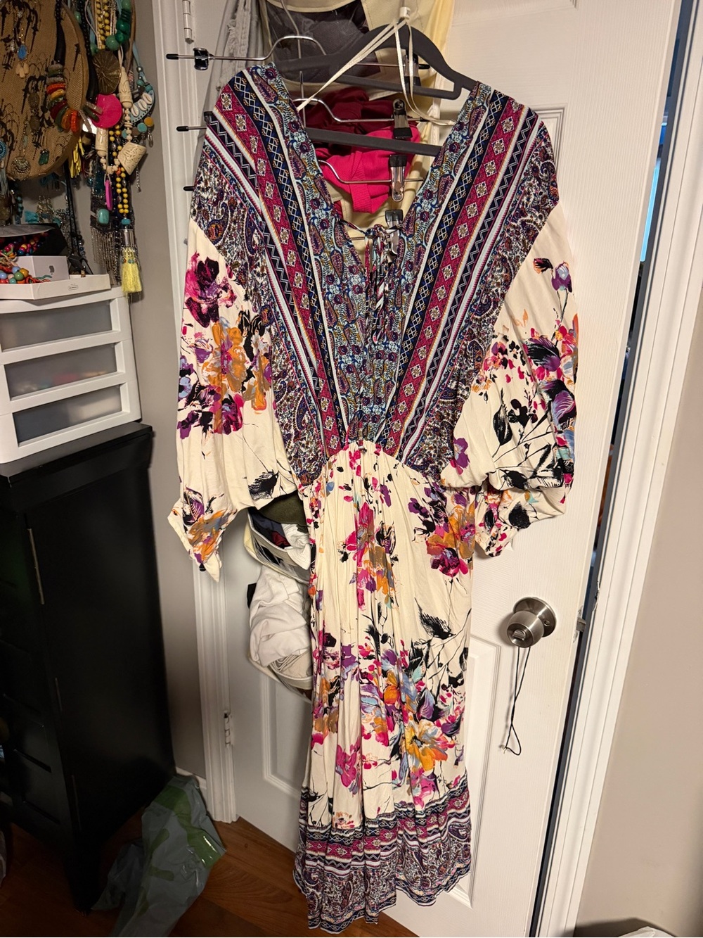 Umgee Cream Maxi Dress with Pink, Purple and Orange Floral Print